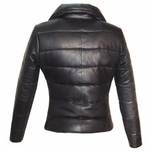 Black Puffer Leather Jacket