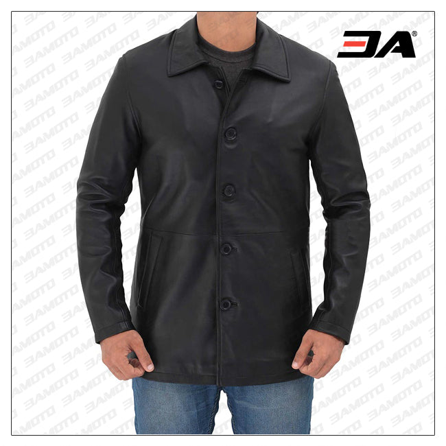 Winchester Mens Black Leather Car Coat - Buy Black Leather Car Coat