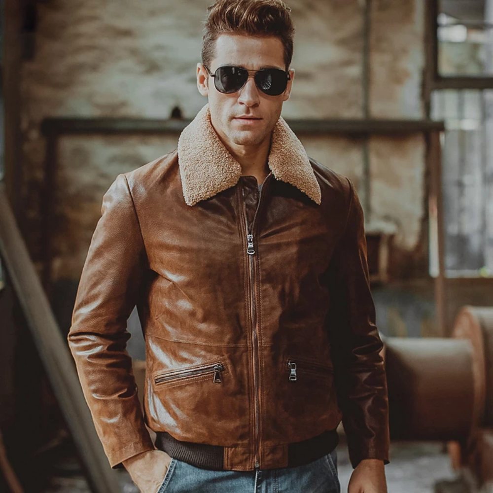 Mens Bomber Aviator Flight Jacket Men's Genuine Leather Bomber