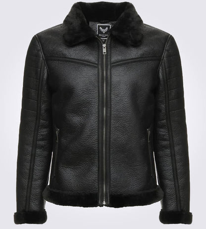 Brave Black Shearling Leather Jacket Focus
