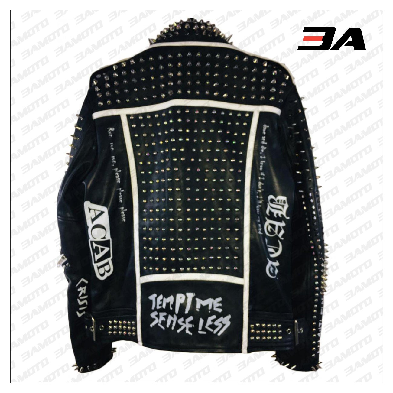 Custom Made Black Leather Studded Punk Style Jacket - 3A MOTO LEATHER