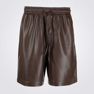 Dark Brown Leather Drawstring Shorts For Men