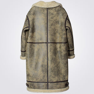 Distressed Sheepskin Shearling Coat for Men
