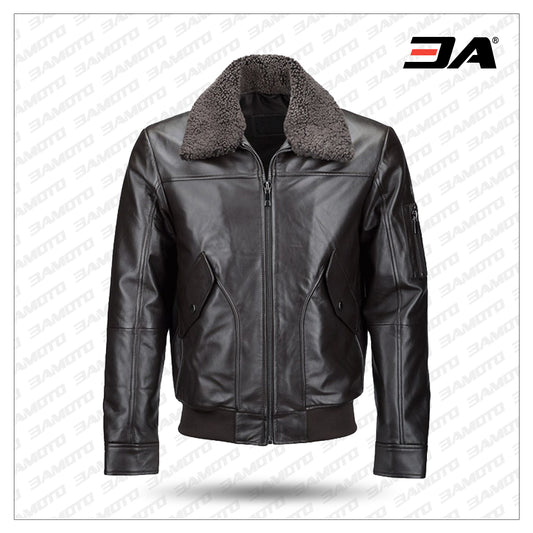 Men's Shearling Leather Jacket - Black Shearling Jacket