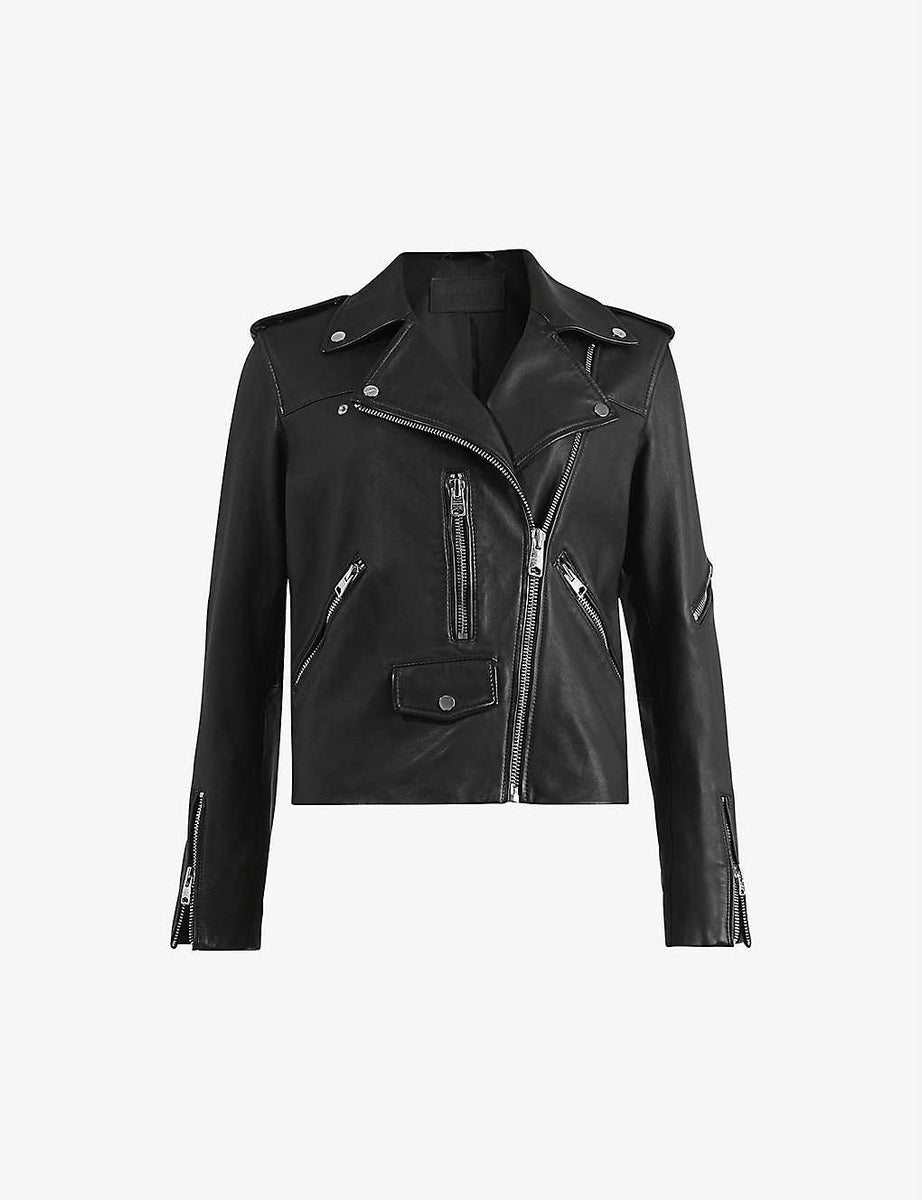 Womens Genuine Sheepskin Black Leather Biker Jacket 6509