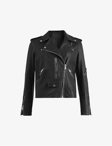 Women’s Genuine Sheepskin Black Leather Biker Jacket
