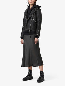 Women’s Genuine Sheepskin Black Leather Biker Jacket