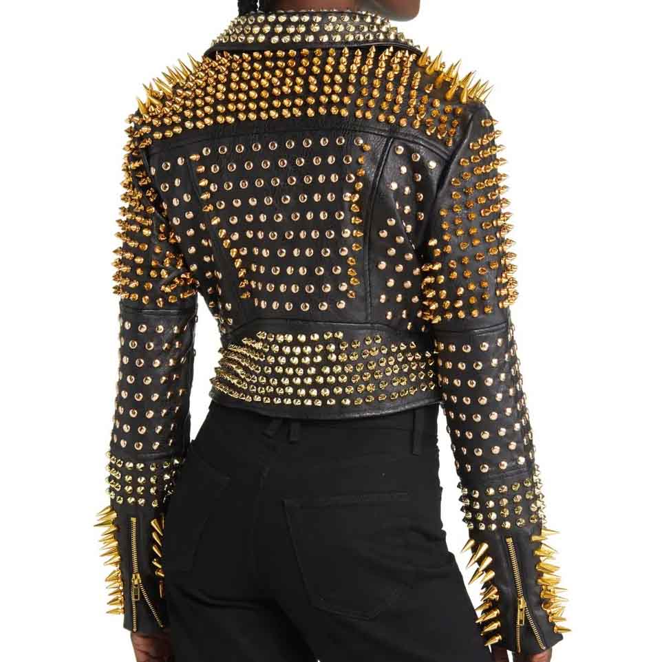 Gold Studded Leather Jacket