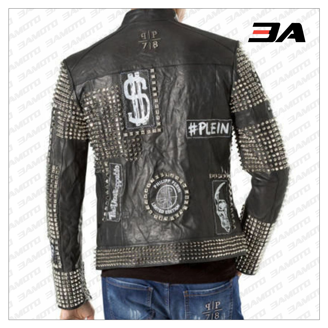 Handmade Mens Black Fashion Studded Punk Style Leather Jacket - 3A MOTO LEATHER