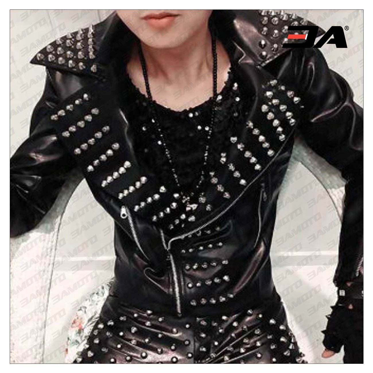 Handmade Mens Studded Leather Jacket with Silver Studs,Rock Style Leather Jacket, Stylish Leather jacket - 3A MOTO LEATHER