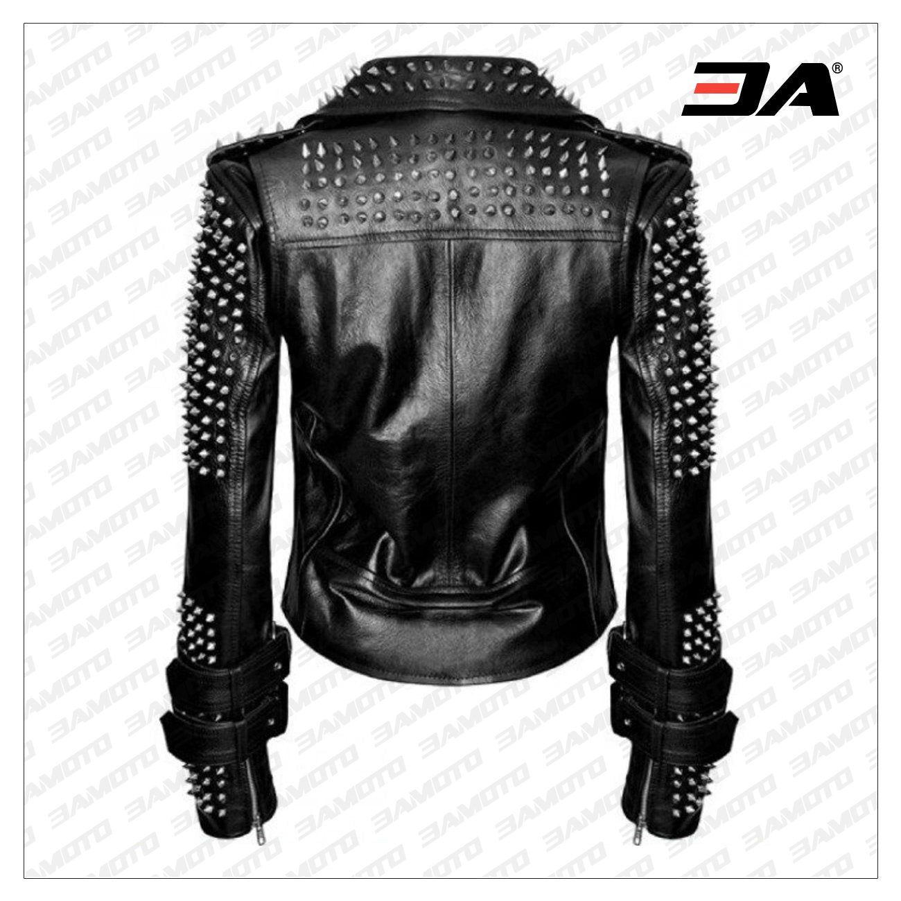 Handmade Women Black Punk Silver Spiked Studded Leather Biker Jacket - 3A MOTO LEATHER