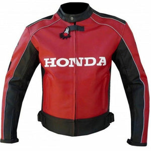 Honda Red Unique Wing Motorcycle Racing Cowhide Leather Jacket
