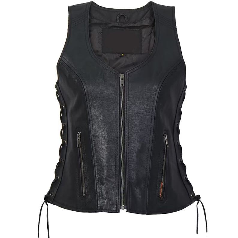 Ladies Side Lace Zip Up Hot Leathers Leather Vest