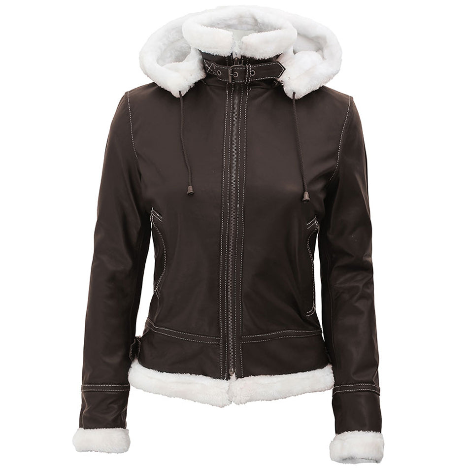 Womens Fur Lined Leather Jacket Buy Shearling Brown Hooded Jacket