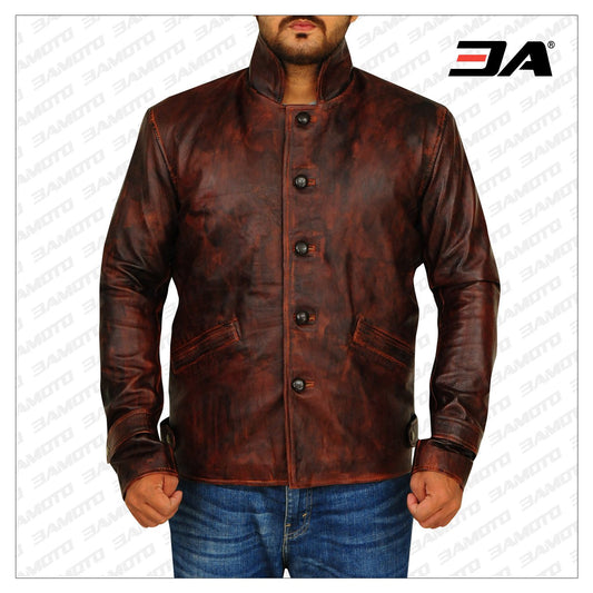MEN DARK BROWN DISTRESSED LEATHER JACKET - 3A MOTO LEATHER