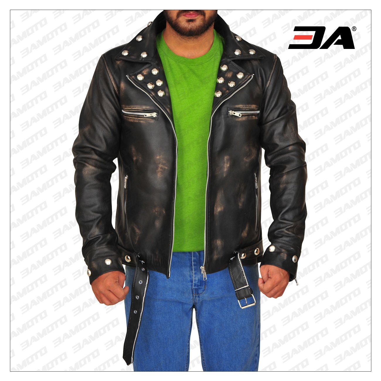 Men Distressed Brown Snake Leather Jacket