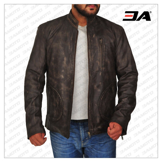 MEN THE ROCK DISTRESSED BROWN LEATHER JACKET - 3A MOTO LEATHER