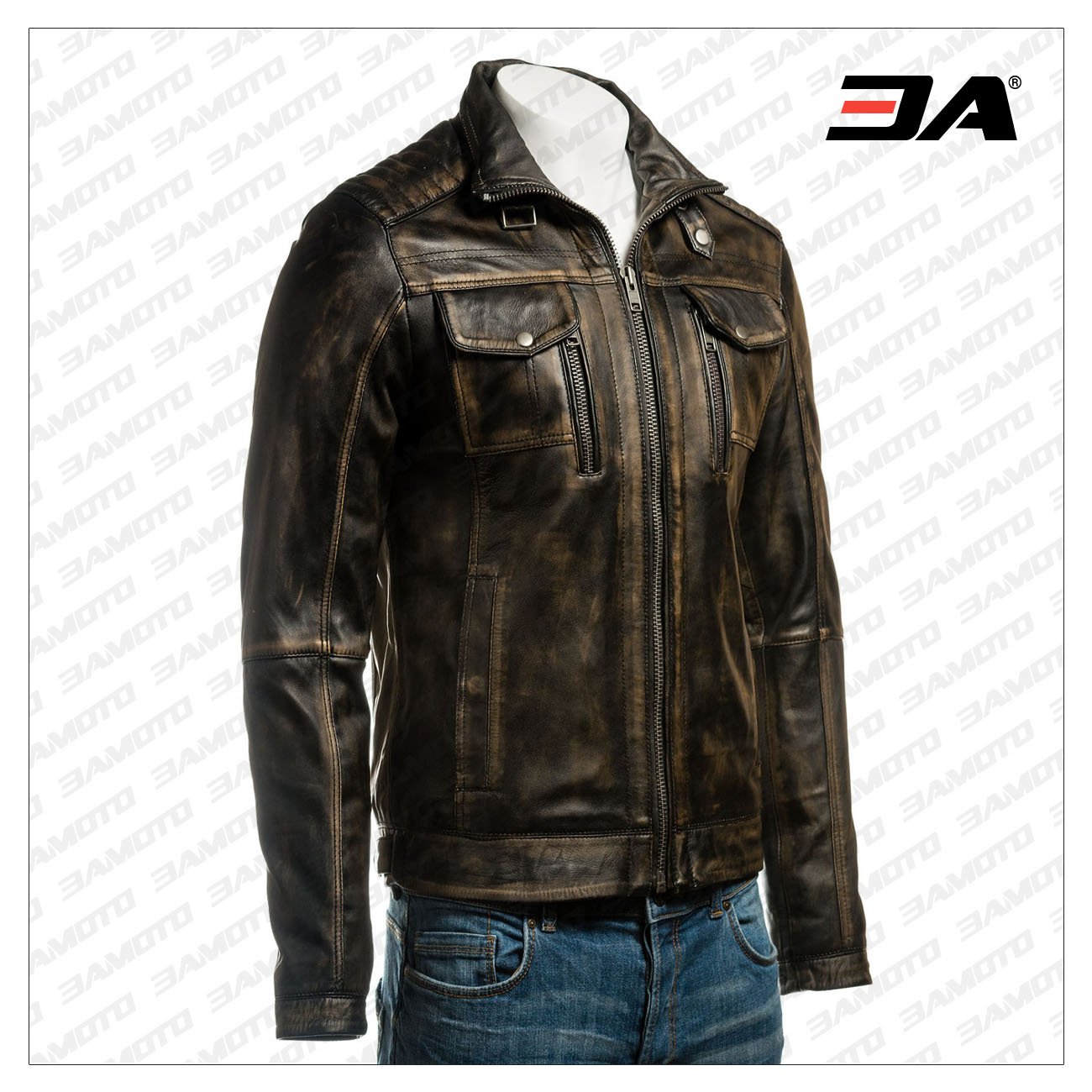 distressed leather jacket for men
