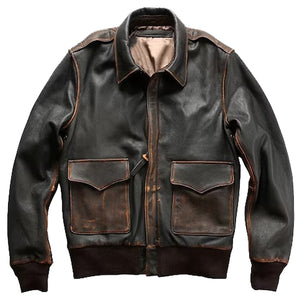 Men Distressed Brown A2 Bomber Aviator Military Pilot Flight Leather Jacket