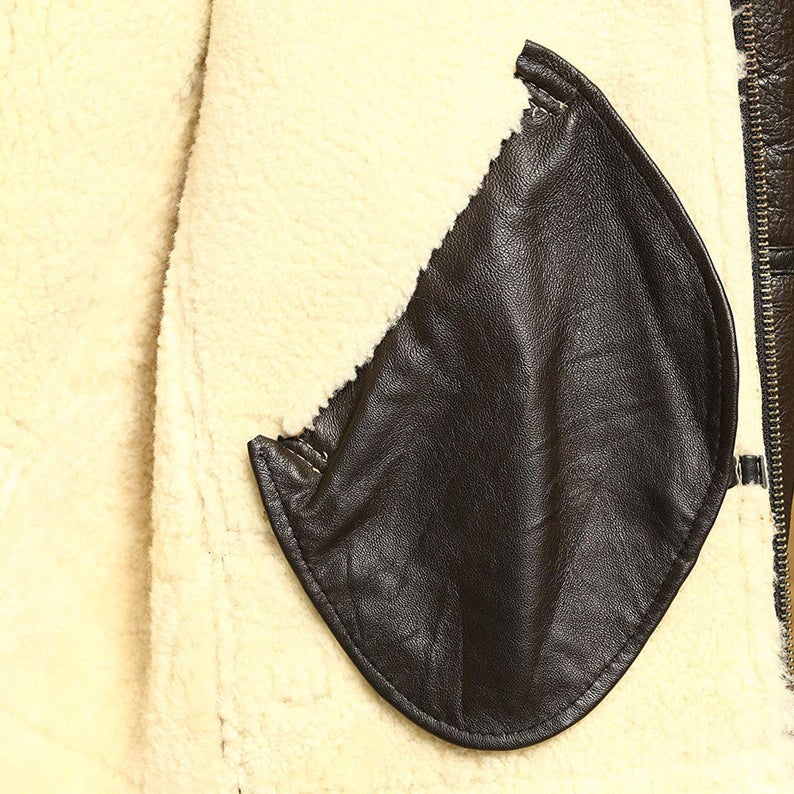 Men B3 Bomber Aviator Shearling Sheepskin Leather Winter Jacket