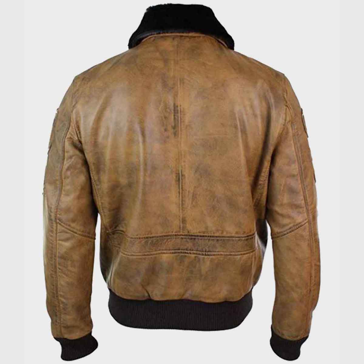 Mens Aviator Tan Fur Collar Bomber Jacket