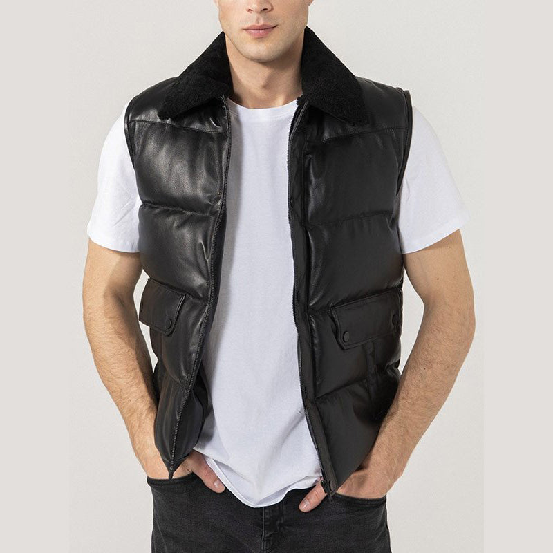 Mens Genuine Leather Brown Puffer Vest - Fit Jackets Mens Genuine Leather Brown Puffer Vest - Fit Jackets