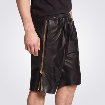 Men's Black Leather Shorts in Genuine Lambskin