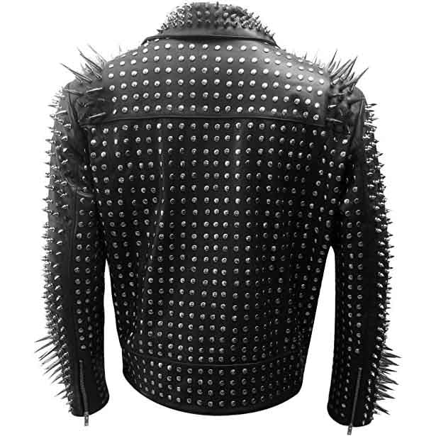 Mens Black Punk Style Motorcycle Studded Leather Jacket