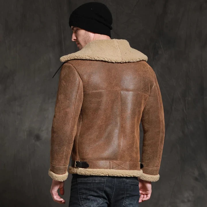 Men's Brown B3 Sheepskin Bomber Jacket Coat