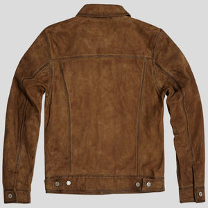 Mens Brown Suede Leather Rider Jacket Back
