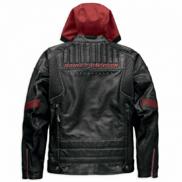 Mens Harley Davidson Motorcycle Leather Jacket with Donhill Hoodie back