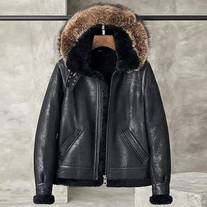 Men's Hooded B3 Bomber Jacket with Shearling Fur