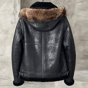 Men's Hooded B3 Bomber Jacket with Shearling Fur