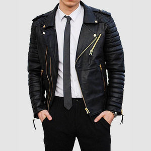 Mens Quilted Black Leather Jacket