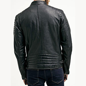 Mens Quilted Sheepskin Leather Jacket Black on Sale