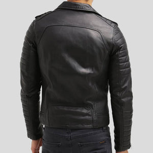 Mens Quilted Style Black Slim Fit Leather Biker Jacket