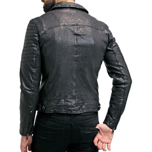 Mens Sheepskin Leather Motorcycle Jacket Black back