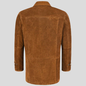 Mens Tan Classic Suede Leather Car Coat Back