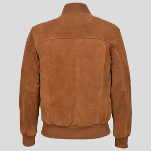 Mens Tan Plain Suede Classic Biker Style Leather Jacket Back
