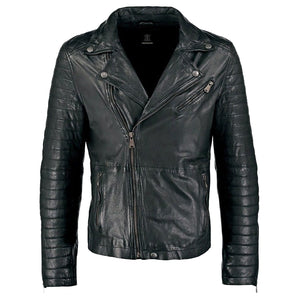 Mens Waxed Sheepskin Leather Biker Jacket Black for sale