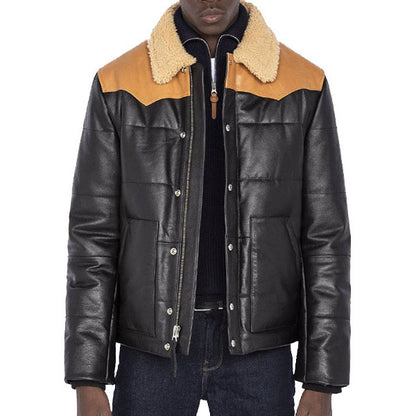 Men’s Western Style Puffer Leather Jacket