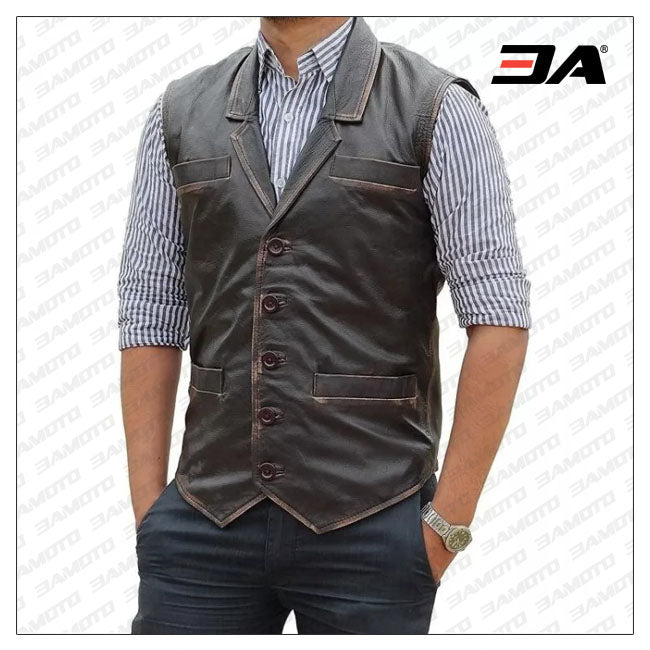 Mens Western Style Genuine Brown Leather Vest Mens Western Style Genuine Brown Leather Vest