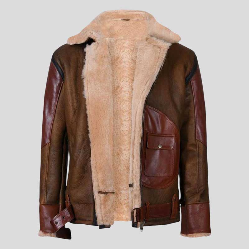 Mens Aviator Raf B3 Leather Bomber Flying Jacket