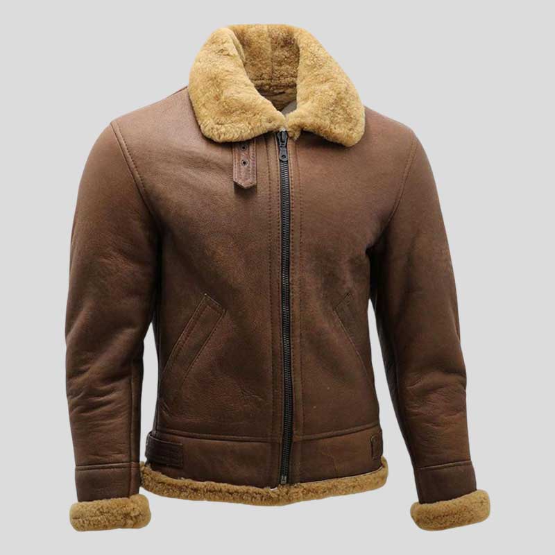 Men's Brown B3 Shearling Sheepskin WW2 Bomber Leather Flying Aviator Jacket