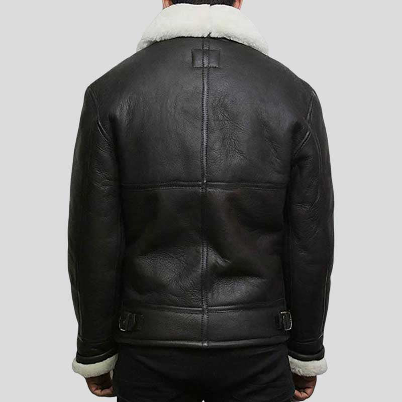 Men's Cream Wool Aviator B3 Shearling Real Sheepskin Leather Bomber Flying Pilot Jacket
