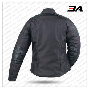 MENS TEXTILE MOTORCYCLE JACKET WITH LEATHER TRIM BACK