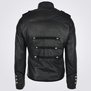 Military Leather Jacket with Studs