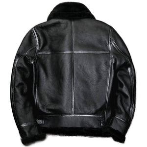 New Mens Black Genuine Sheepskin Shearling Leather Jacket Warm Fur Coat
