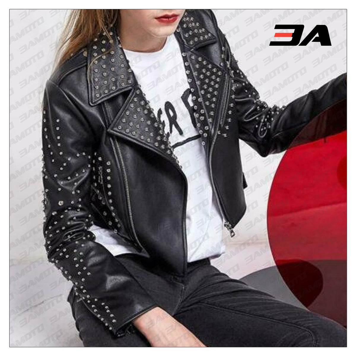 Full Rivet Leather Jacket Motobike Cool Punk Rock Graphic Patches
