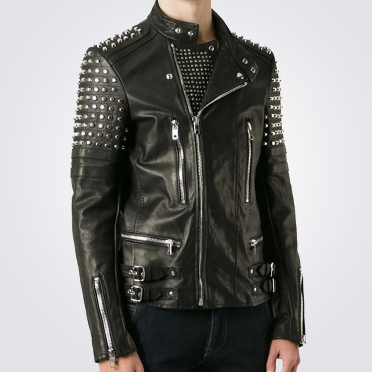 Newly Designed Studded Mens Leather Biker Jacket - Main Image